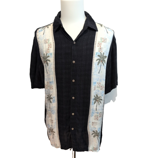 Chemise Hawaïenne Batik Bay Rayonne Noir Motif Palmiers XL