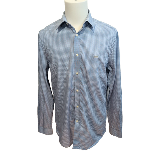 Chemise Lacoste Bleue À Carreaux Regular Fit FR 41 M Manches Longues