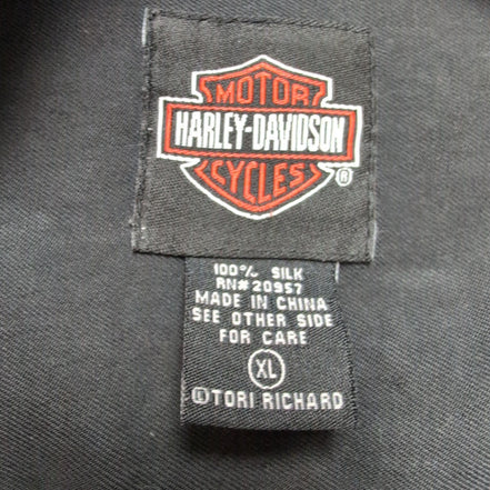 Chemise Harley Davidson XL Noir 100% Soie Boutons Gravés manches courtes
