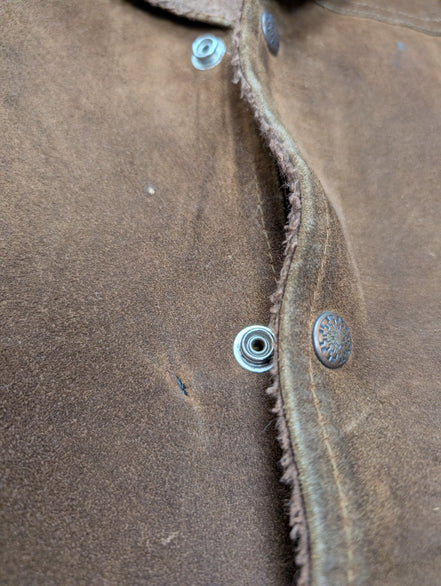Vintage Pioneer Wear Suede Leather Shearling 44L Brown Western USA |47c