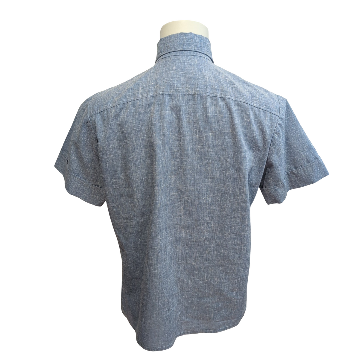 Chemise Vintage Années 70 S Bleu Chiné Col Pointes Manches Courtes