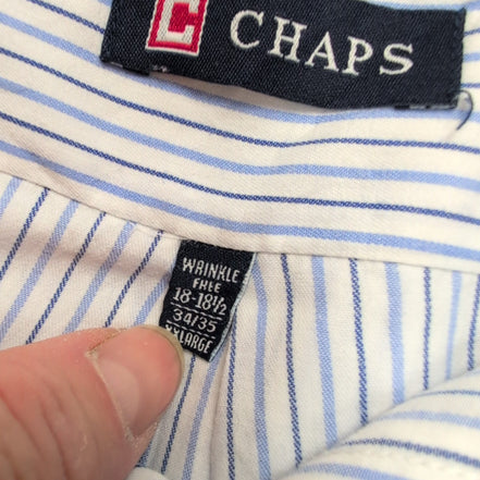Chemise Chaps twill bleu rayures manches longues 1 poche XXL 3XL