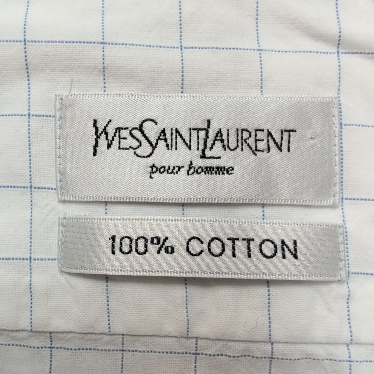 Chemise YVES SAINT LAURENT L Blanche Carreaux Bleus 100% Coton Logo Rose