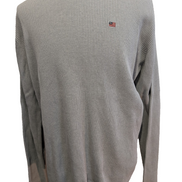 Pull POLO RALPH LAUREN Gris Maille Côtelée Logo Drapeau USA Taille L Coton Luxe