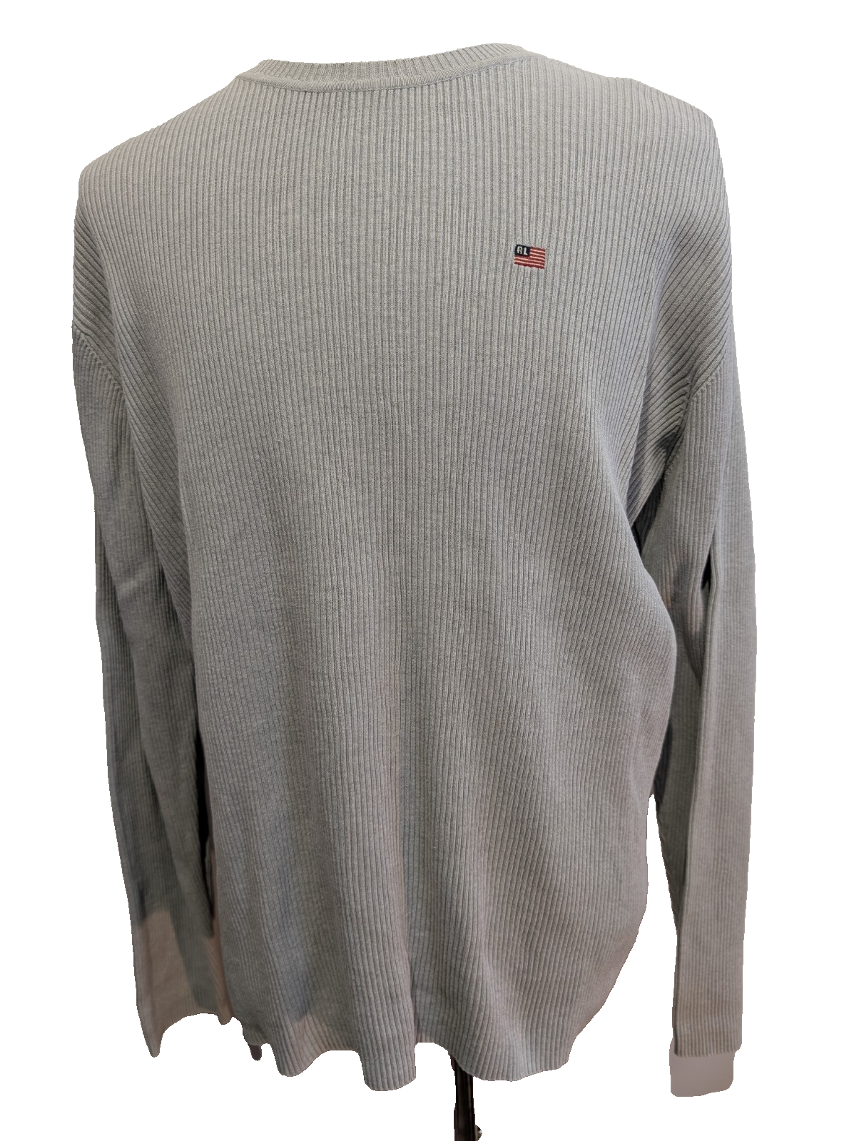 Pull POLO RALPH LAUREN Gris Maille Côtelée Logo Drapeau USA Taille L Coton Luxe