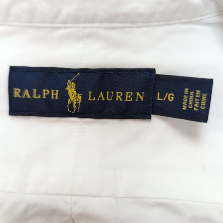 Chemise Ralph Lauren L blanc uni 100% coton logo bleu marine excellent état