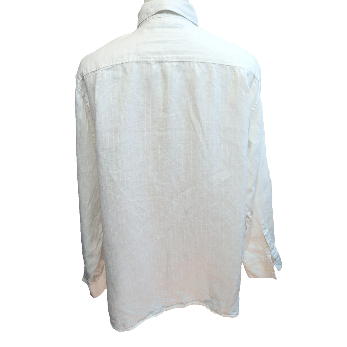 Chemise Caribbean 2XL Blanche Rayures Gaufrées 100% Lin Poche Homme