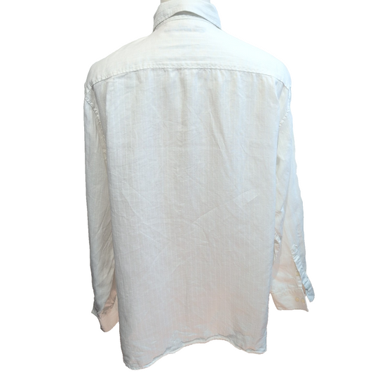 Chemise Caribbean 2XL Blanche Rayures Gaufrées 100% Lin Poche Homme