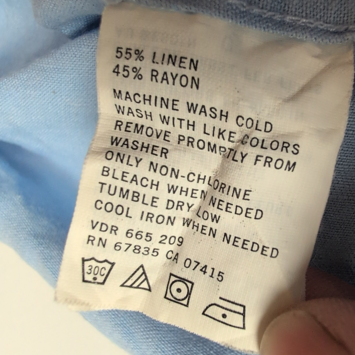Chemise Nautica L Bleu Clair Rayonne Lin Manches Courtes Logo Brodé Vintage
