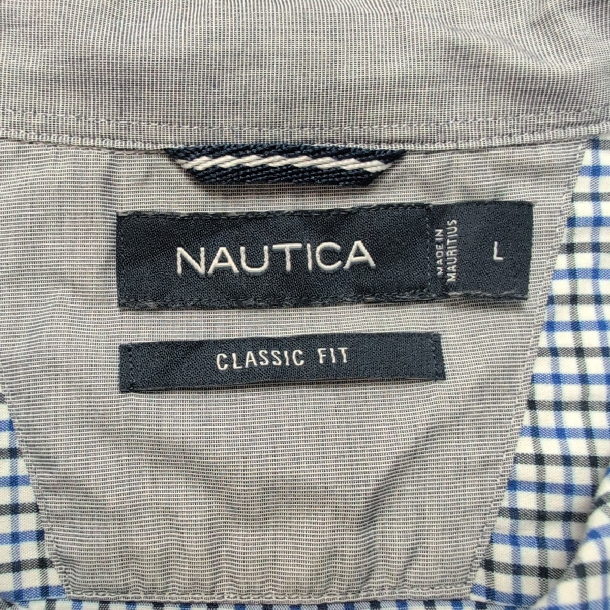 Chemise Nautica L Bleu Noir Carreaux Tencel Coton Classic Fit Manches longues