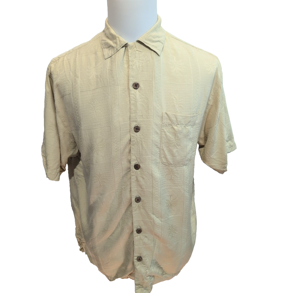 Chemise Hawaïenne Tommy Bahama S 100% Soie Jaune Pâle Palmier manches courtes