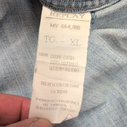 Chemise Replay Western Jean Bleu XL Manches Courtes 100% Coton Vintage