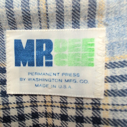 Chemise DEE CEE Vintage Made in USA Bleu Carreaux Col Pointe Années 70 M/L
