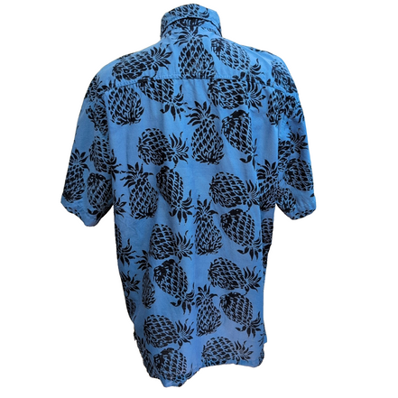 Chemise Hawaïenne RUM Reggae XL/XXL 100% Coton Bleue Ananas Noirs 2 Poches
