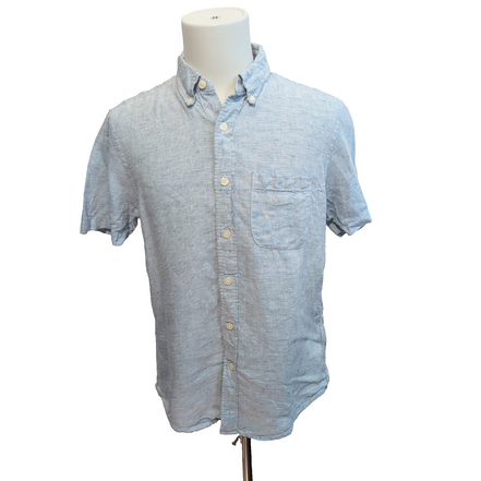Chemise Abercrombie & Fitch 100% Lin Bleu Rayures Manches Courtes Taille M