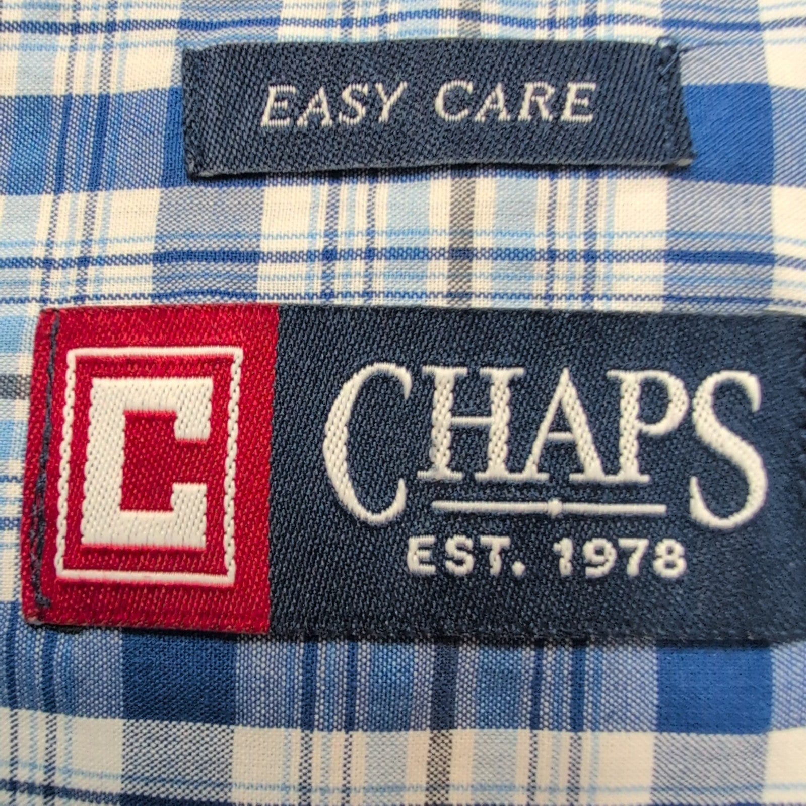Chemise Chaps Easy Care bleue à carreaux manches courtes taille XL