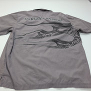 Chemise Harley-Davidson XL Grise Flammes Boutons Gravés Vintage manches courtes