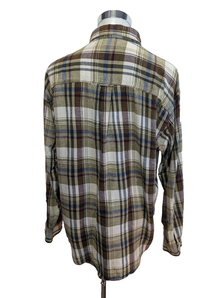🌲 Chemise CHAPS Ralph Lauren  L Flanelle Carreaux Kaki Bordeaux Coton |307S