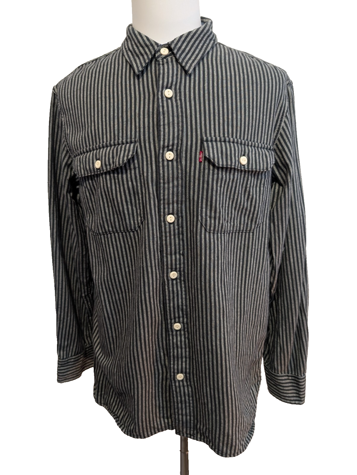 Chemise LEVI'S Relaxed Flanelle Épaisse Rayures Noir & Gris Manches Longues T.M