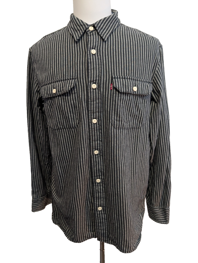 Chemise LEVI'S Relaxed Flanelle Épaisse Rayures Noir & Gris Manches Longues T.M