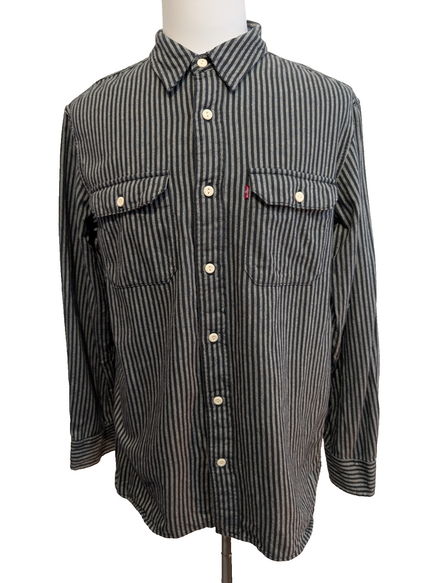 Chemise LEVI'S Relaxed Flanelle Épaisse Rayures Noir & Gris Manches Longues T.M