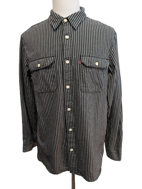 Chemise LEVI'S Relaxed Flanelle Épaisse Rayures Noir & Gris Manches Longues T.M