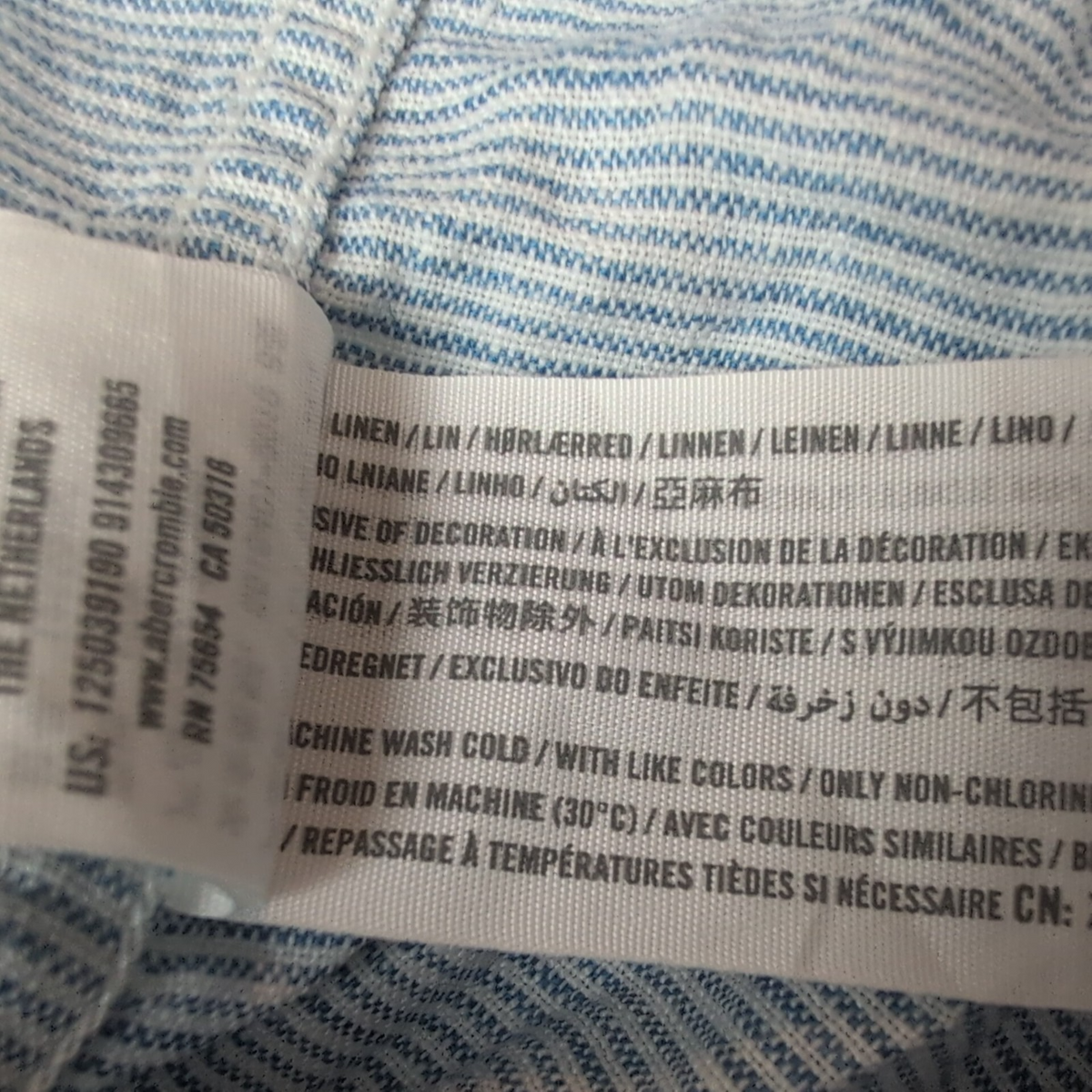 Chemise Abercrombie & Fitch 100% Lin Bleu Rayures Manches Courtes Taille M