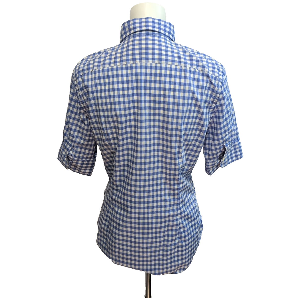 Chemise Ralph Lauren Femme M Bleu Vichy Logo Marron 100% Coton Cintrée