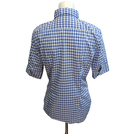 Chemise Ralph Lauren Femme M Bleu Vichy Logo Marron 100% Coton Cintrée