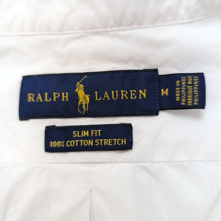 Chemise Ralph Lauren M Slim Fit blanc uni stretch logo bleu marine