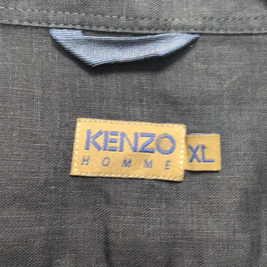 Chemise Kenzo Homme XL Noire Unie 100% Lin Logo Excellent État
