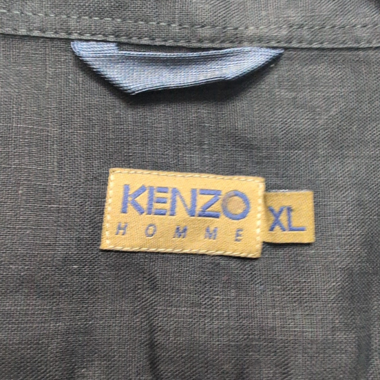Chemise Kenzo Homme XL Noire Unie 100% Lin Logo Excellent État