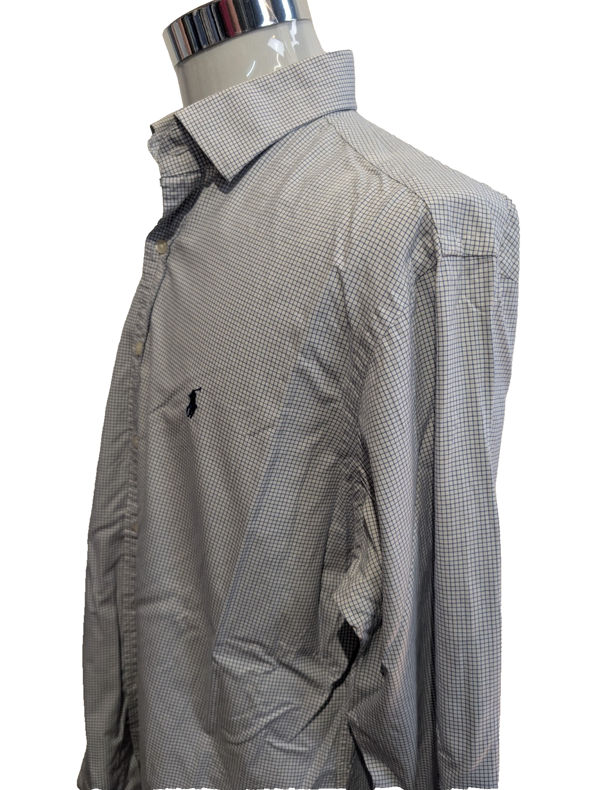 Chemise Polo Ralph Lauren Shirt XL Carreaux Bleu Blanc Col Classique Coton