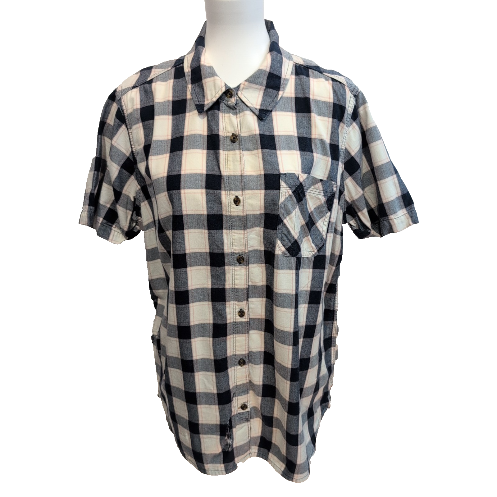 Chemise Carhartt Femme XL Bleu Marine Blanc Carreaux Coton Manches Courtes