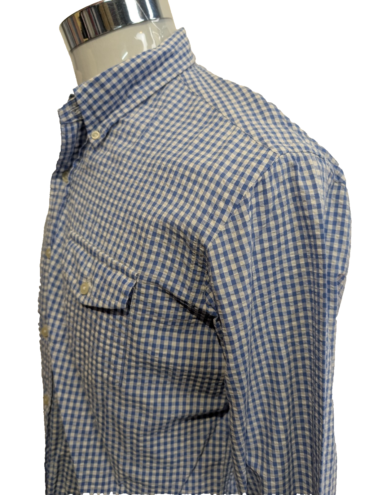 Chemise Polo Ralph Lauren Shirt M Custom Fit Bleu Blanc Gaufrée Sans Logo Button