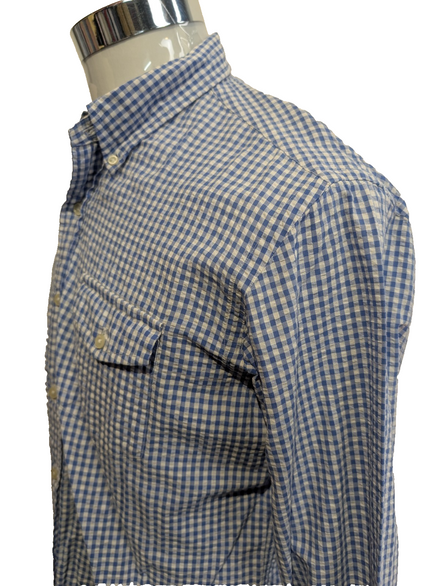 Chemise Polo Ralph Lauren Shirt M Custom Fit Bleu Blanc Gaufrée Sans Logo Button