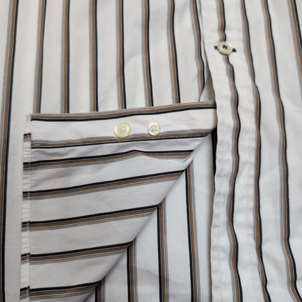Chemise Nautica XL Rayures Blanc Noir Marron 100% Coton Poche manches longues