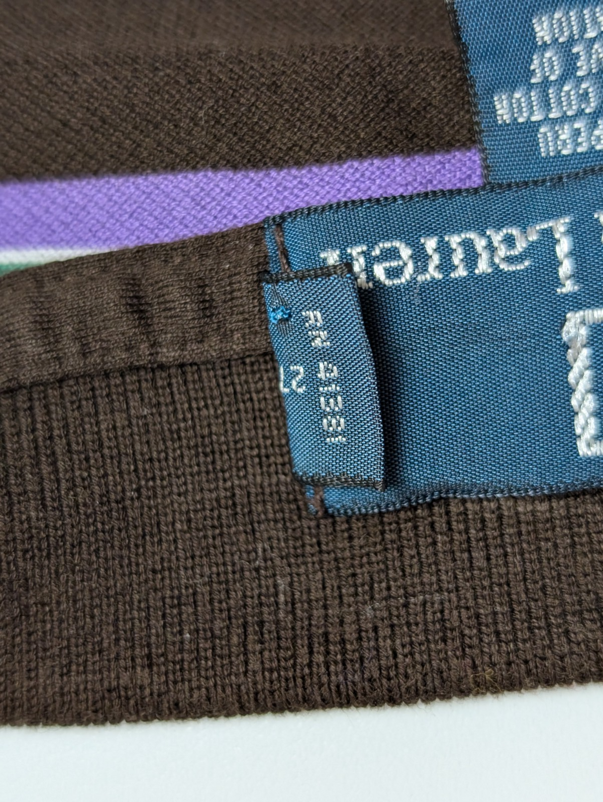 Polo manches courtes Polo Ralph Lauren L marron rayures vert mauve logo bleu