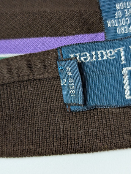 Polo manches courtes Polo Ralph Lauren L marron rayures vert mauve logo bleu