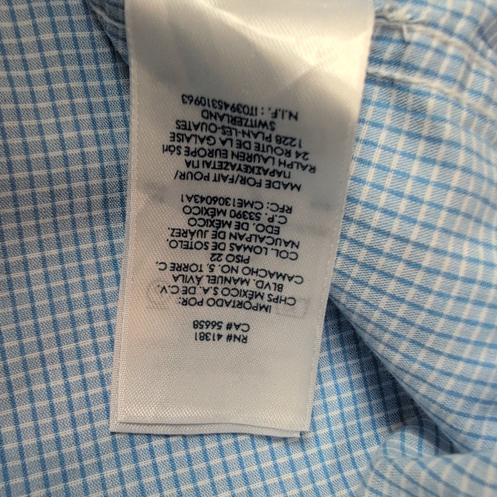 Chemise Chaps bleu ciel à petits carreaux avec poche et logo manches courtes XL