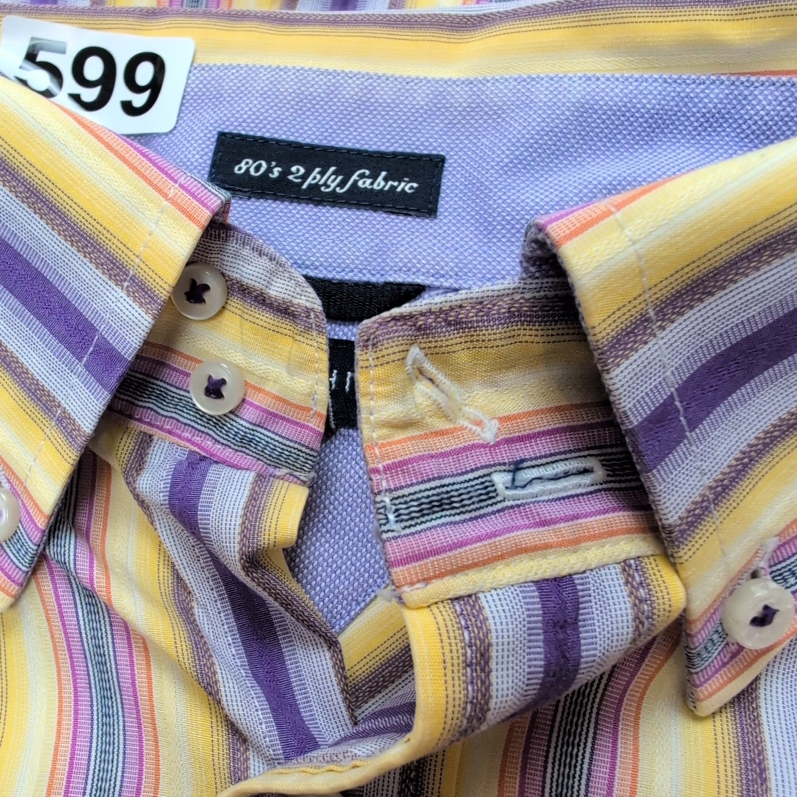 Chemise Tommy Hilfiger Homme Taille M 80s Two Ply Rayée Violet Jaune Coton