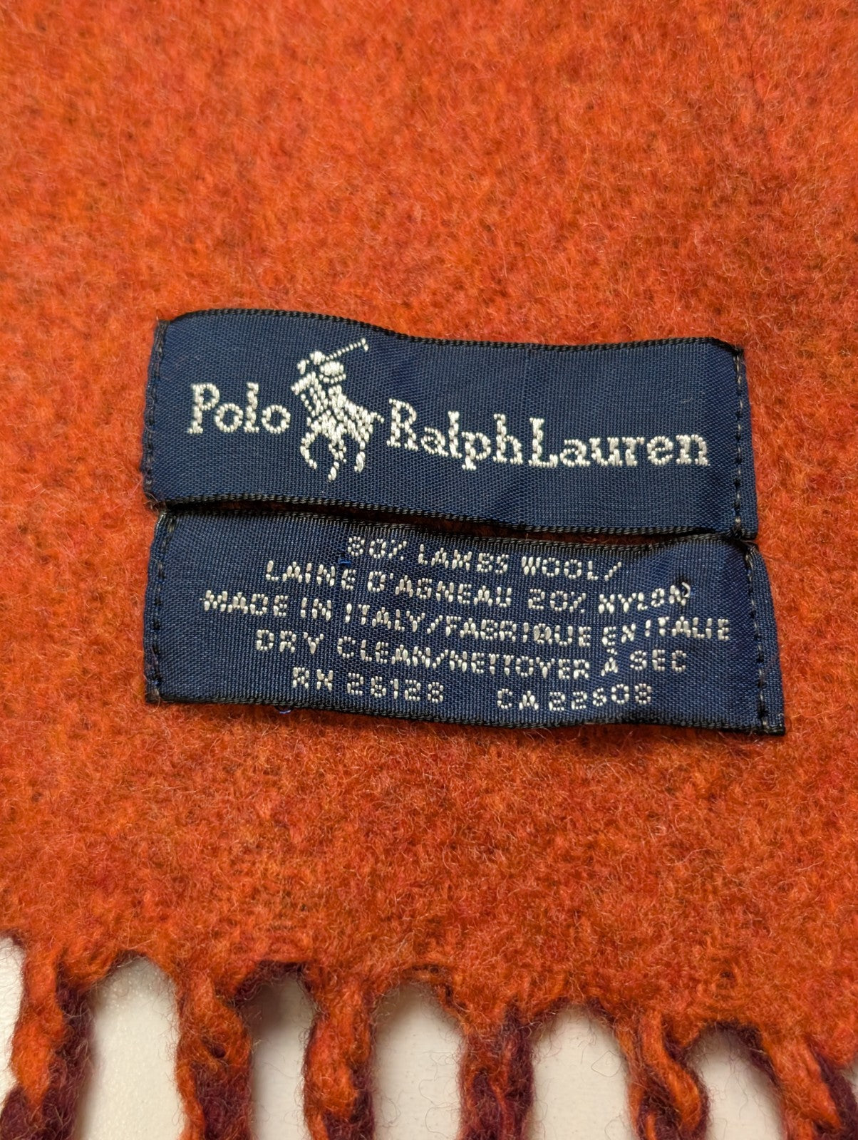 Écharpe Polo Ralph Lauren Réversible Laine d'agneau Bordeaux Orange Made Italy