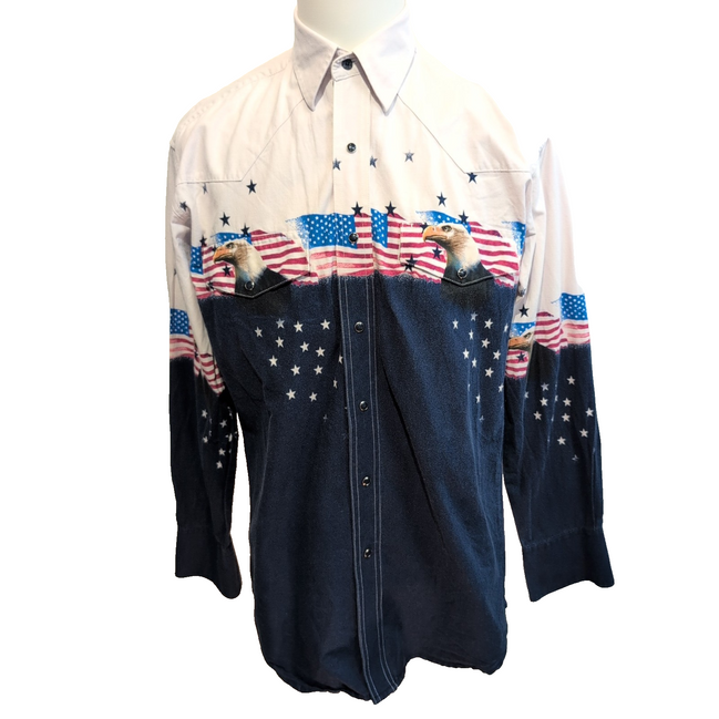 Chemise Wrangler Western M Aigle Drapeau USA Étoiles Coton Rare manches longues