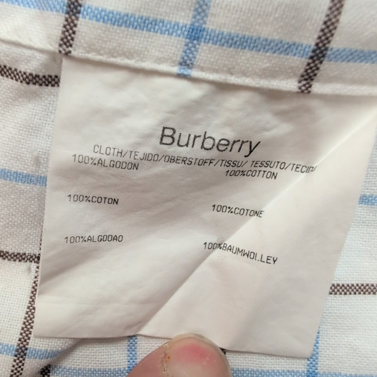 Chemise BURBERRY Blanc Carreaux Bleu Marron Taille 14 XS Homme Coton