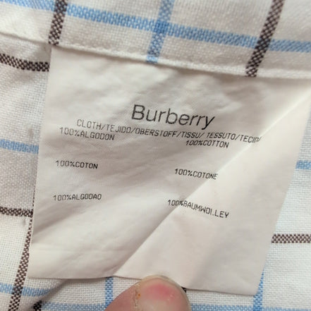 Chemise BURBERRY Blanc Carreaux Bleu Marron Taille 14 XS Homme Coton