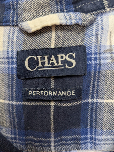 🌲 CHEMISE FLANELLE PERFORMANCE CHAPS M (M) CARREAUX BLEU BLANC LOGO CUIR