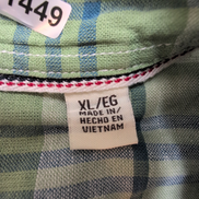 Chemise Weatherproof Vintage XL Lin Coton Vert Bleu Carreaux Manches Courtes