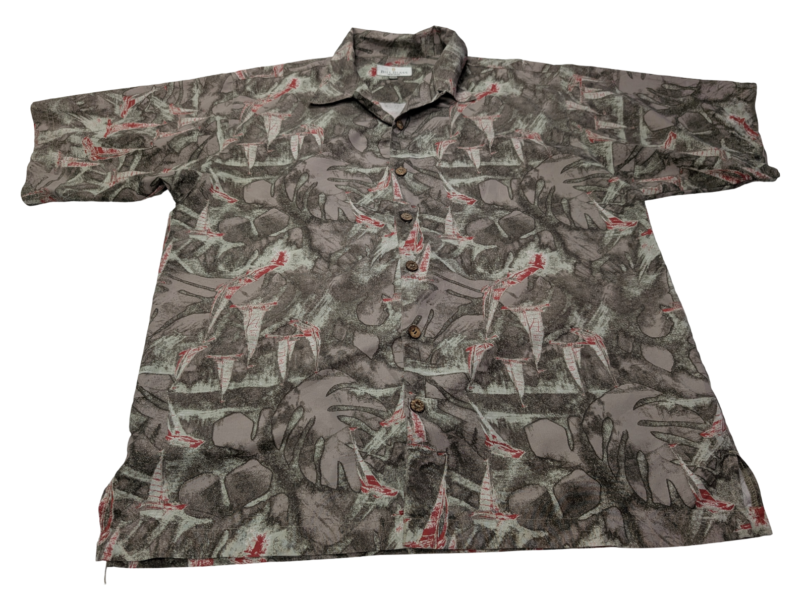Chemise hawaïenne Bill Blass manches courtes voilier taille L #718 hawaienne