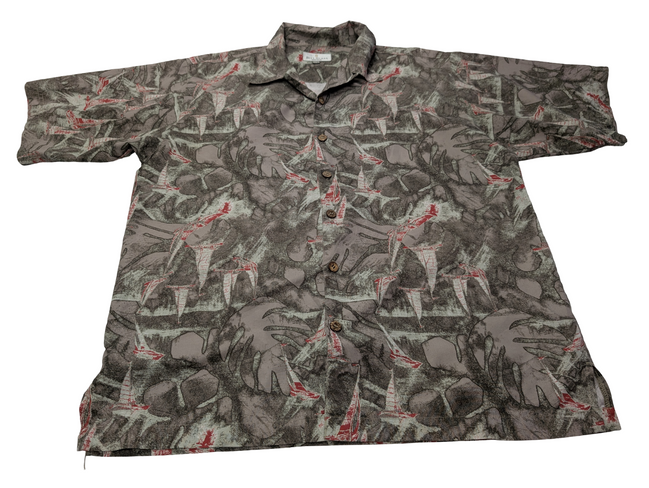 Chemise hawaïenne Bill Blass manches courtes voilier taille L #718 hawaienne