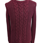 Pull Nautica Bordeaux Grosse Maille Torsadée Col Rond Femme S ✨